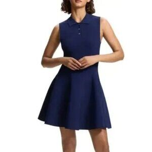 395$ Theory Fit & Flare Skirt Polo Dress Sleeveless Womens Size L Midnight Blue